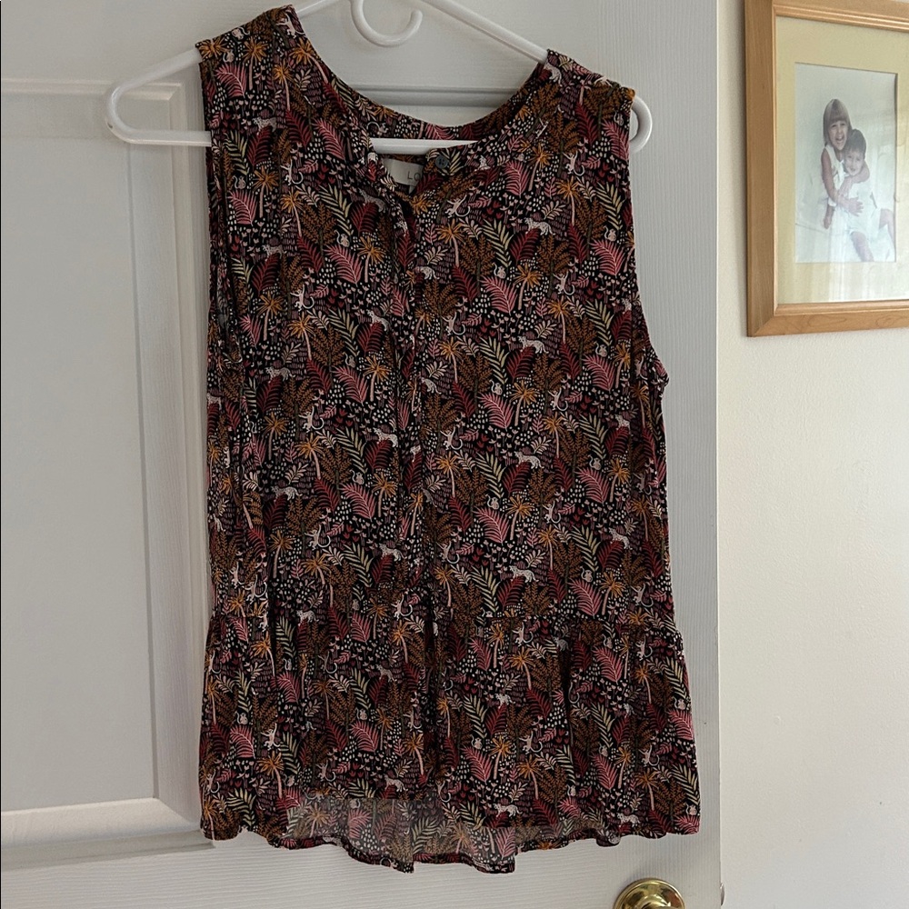 LOFT Black and Red Floral Blouse